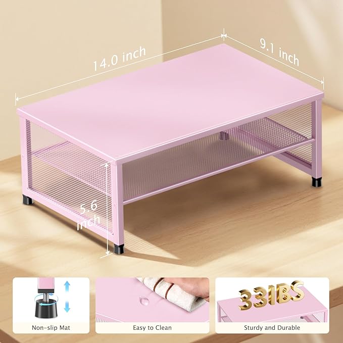 2-Tier Computer Monitor Stand Riser, Desk Organizer for Monitor, Printer & Laptop Stand, Desktop Workspace Organizers for Office Supplies(Pink)