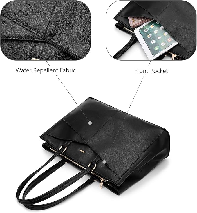 LOVEVOOK Laptop Tote Bag for Women 15.6 Inch Waterproof Leather Computer Bags Business Office Work Briefcase Black