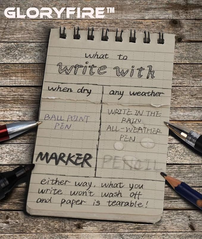 GLORYFIRE Waterproof Notebook Tactical All-Weather Spiral Memo Paper Notepad with Waterproof Grid Paper for Outdoor Activities Recording 3"x5" (10pcs)
