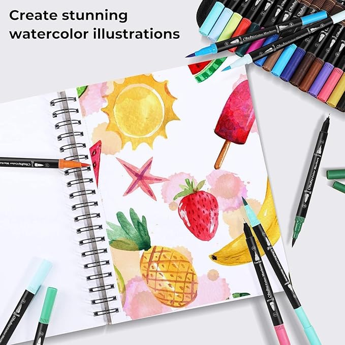 Ohuhu Markers for Adult Coloring Books No bleeding 120 Colors Coloring Markers Water-based Dual Tips Fineliner & Brush Drawing Pens Art Markers for Kids Adults Sketch Journal - Maui - Black