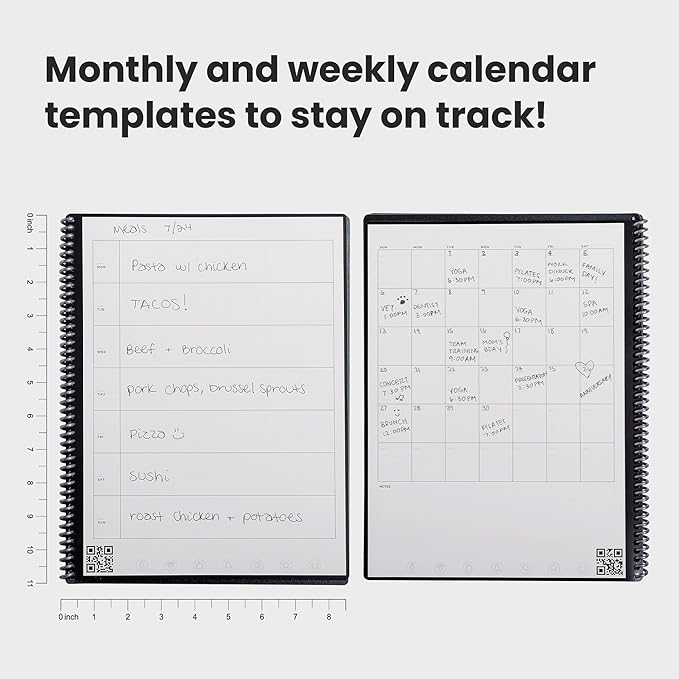 Rocketbook Fusion Reusable Undated Productivity Planner, Letter Size 8.5x11, Lilac - Goals, Monthly and Weekly Calendar, Daily To-do List, Lined and Dotted Notes Pages