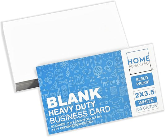 Home Advantage 2x3.5 Blank Index Cards - Our 50 Pack of Blank Note Cards Use Heavy Duty Cardstock to Make Them Bleed Proof - These Plain Index Cards Make Great Blank Business Cards & Blank Flashcards