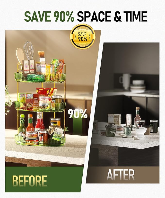 3-Tier Corner Bathroom Counter Organizer Makeup Cosmetic Storage, Tool-Free Installation Acrylic Vanity Shelf, Skin Care Organizer Perfume Tray for Countertop Bathroom, Dresser, Kitchen (Green)