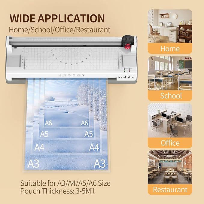 Laminator Machine 13Inch Wide with 120 Letter Size Laminating Sheets for A3/A4/A6,11X17 Thermal Hot&Cold Lamination Laminated 3-5Mil with Paper Cutter, Corner Rounder for Office Home School Teacher