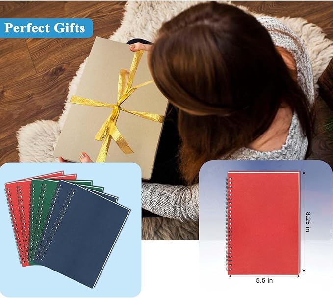 GINMLYDA 6Pack Small Spiral Notebook A5, 8.25x5.5” 120 Lined Pages Wide Ruled Spiral Journal Bulk Blank Kraft Cover Spiral Bound Notebook & Writing Pads for Home Office Meeting Work Note Taking