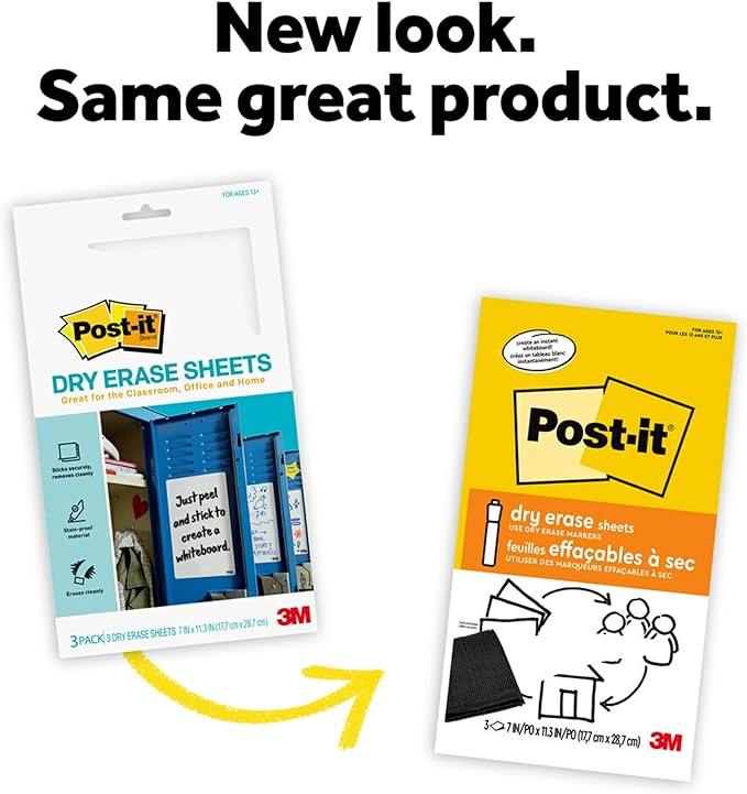 Post-it Dry Erase Sheets, 7 in x 11.3 in, Sticks Securely and Removes Cleanly