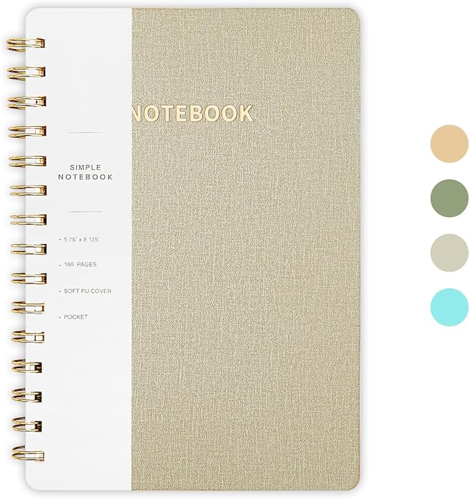Lined Spiral Notebook College Ruled A5 Journal Book for Note Taking, 160 Pages Writing Journal for Office and Home School Supplies 5.75x8.125 inch - LightGrey