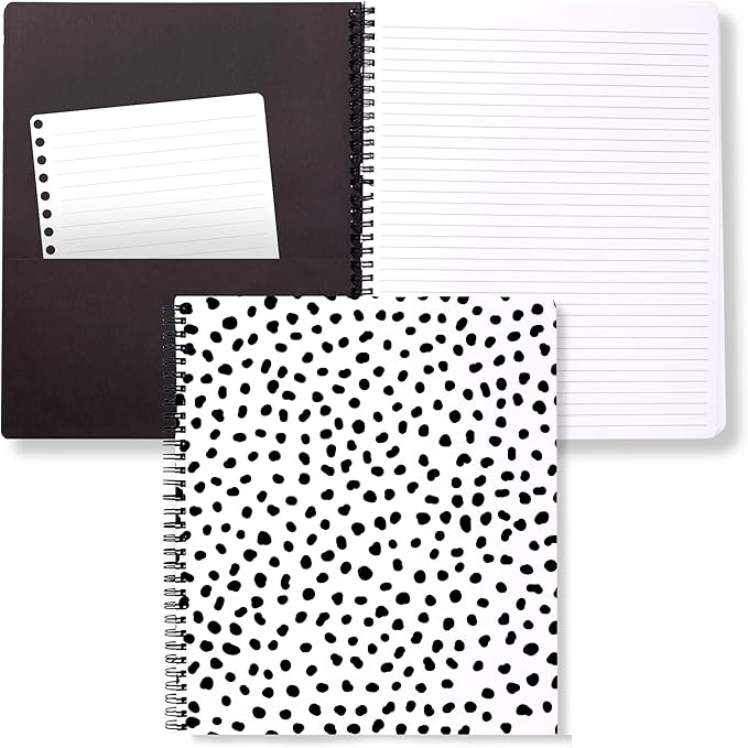 Steel Mill & Co Cute Large Spiral Notebook College Ruled, 11" x 9.5" with Durable Hardcover and 160 Lined Pages, Black Dots