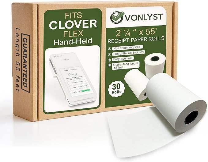 Thermal Paper Roll for Clover Flex Receipt Paper 2 1/4 x 55 (30 rolls)
