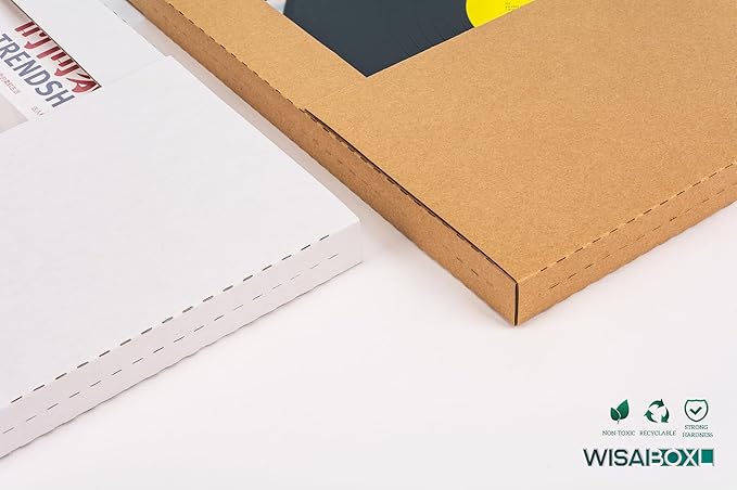 White Vinyl Record Mailers 12.8x12.8x1 Inch LP Mailing Corrugated Cardboard Boxes, Easy-Fold, Multi-Depth Album Shipping Boxes with Fragile Stickers, 20 Pack