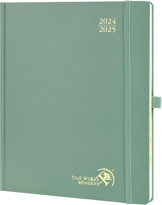 POPRUN Planner 2024-2025, [Large 8.5'' x 10.5'' Hard Cover] Academic Calendar (July 24-June 25) Daily Weekly and Monthly Appointment Book with Hourly Time Slots, Monthly Tabs, 100 GSM - Midnight Green