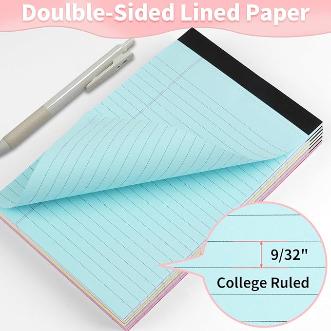 WINKIO Legal Pads 5" X 8", 6 Pack Colored Note Pads, College Ruled Yellow Lined Paper Pads, Letter & Legal Ruled Pads, 30 Sheets per Small Writing Pads 5x8 for School, Home, Office, Business