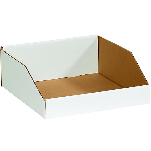 Partners Brand PBINMT16124 Open Top Bin Boxes, 16" x 12" x 4", Oyster White (Pack of 50)