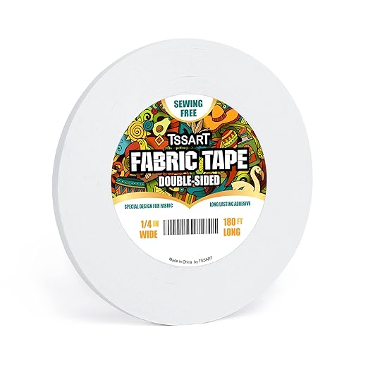 Fabric Tape - Sticky Double-Sided Tape Strong Adhesive Cloth Tape Press-on Tape, No Sewing or Ironing, Gluing, Alterations and Hemming Tape - 1/4inch Wide 180FT Long
