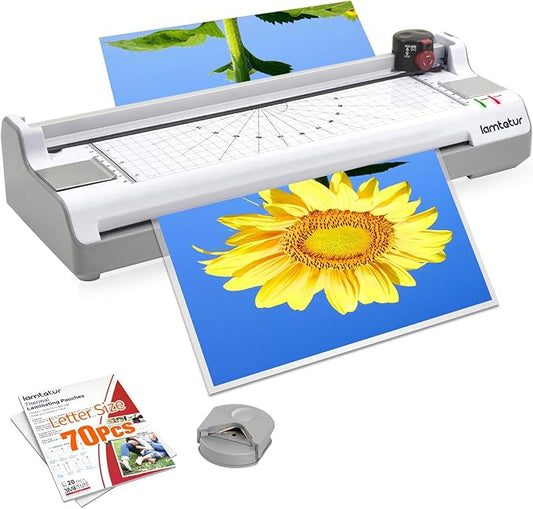 Laminator Machine 11X17 with 70 Letter Size Laminating Sheets for A3/A4/A6, 13Inch Wide Thermal Hot&Cold Lamination laminated 3-5mil for Office Home School Teacher Use,With Paper Cutter,Corner Rounder