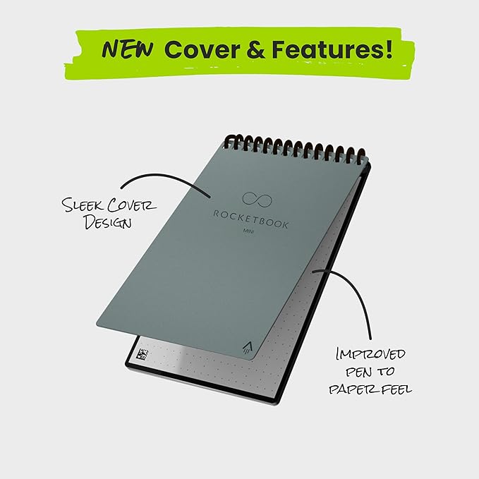 Rocketbook Mini Reusable Smart Notepad, Pocket Size Notebook 3.5x5.5, Gray - Dotted Pages, App-Connected, Erasable, Ideal for On-The-Go List Taking & Quick Notes Anywhere