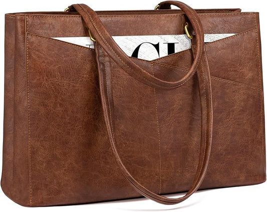 LOVEVOOK Laptop Bag for Women,17.3 Inch Laptop Tote Bag for Women,Vintage Leather Work Tote Bags Computer Teacher Bag,Waterproof Business Bag Office Briefcase
