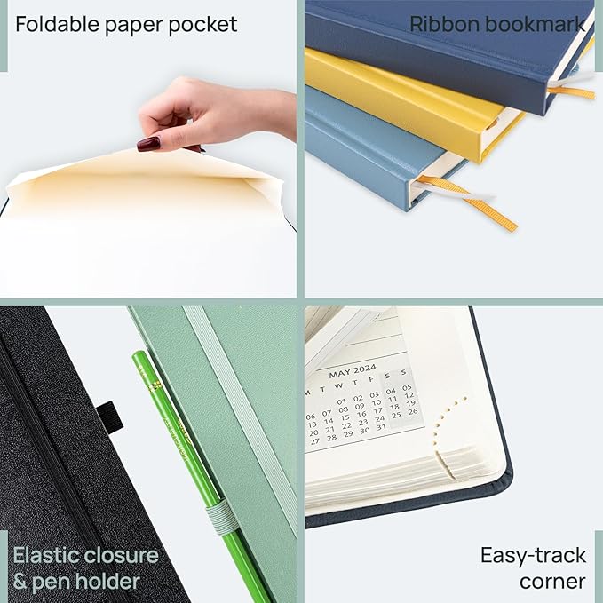 POPRUN Planner 2024-2025, [Medium 6.5'' x 8.5'' Hard Cover] Academic Calendar (July 24-June 25) Daily Weekly and Monthly Appointment Book with Hourly Time Slots, Monthly Tabs, 100 GSM - Pacific Green