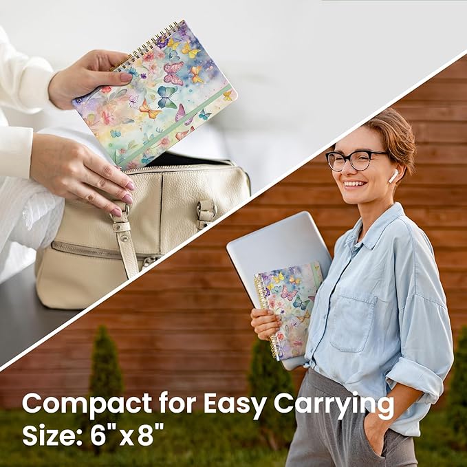 Pretty Cute Lined Spiral Journal Notebook for Women, Aesthetic College Ruled Notebook for Work & Note Taking, A5 Hardcover Journal for Writing, 140 Pages, Colorful Butterfly