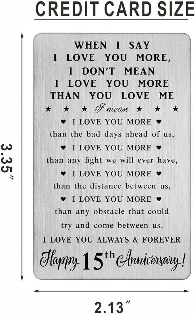 CPLJW 15 Year Anniversary Card Gifts for Him Her, Steel Gifts for Men for 15th Anniversary, 15 Wedding Anniversary Wallet Card Gifts