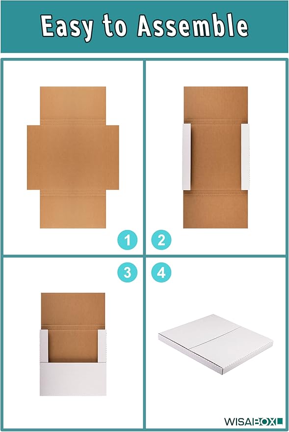 DVD Shipping Boxes 9"L x 6"W x 1.3"H Easy-Fold Small Box for Mailing, Storing, Package, Gifts, Crafts, Business or Home, with Fragile Stickers, White, 50-Pack
