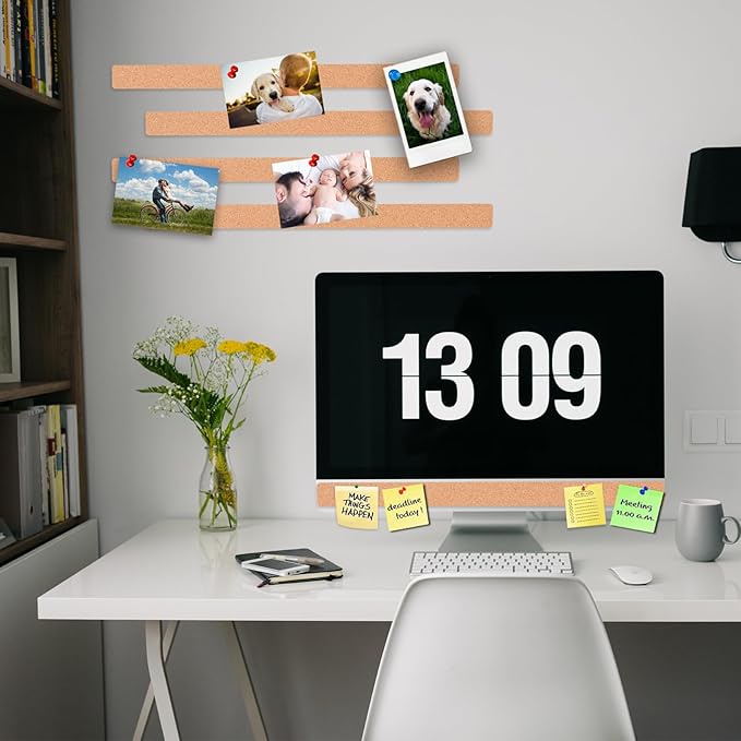 8 Pack Small Bulletin Strip Cork Strip Cork Board Tiles Bulletin Bar Strips for Walls, Adhesive Pin Board for Classroom Memo Office Home Kitchen School Desk, 14"x1"-10mm Thick