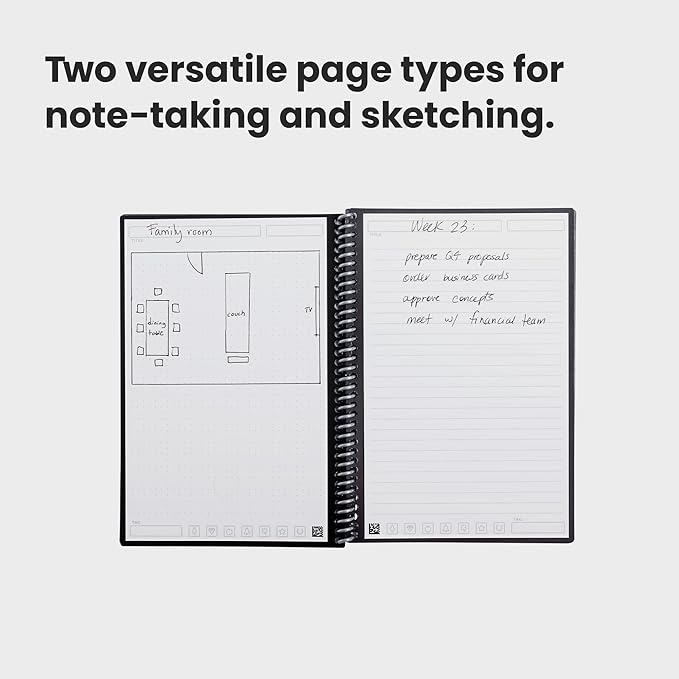 Rocketbook Fusion Reusable Undated Productivity Planner, Executive Size 6x8.8, Lilac - Goals, Monthly and Weekly Calendar, Daily To-do List, Lined and Dotted Notes Pages
