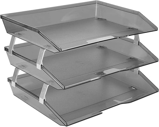 Acrimet 3 Tier Side Load Letter Tray Facility, Desktop File Organizer, A4 Letter Size Paper Organizer, Minimalist Storage Solution Paper Tray for Office, Home, Classroom (Plastic, Clear Smoke Color)