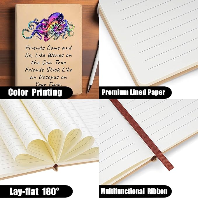 Friendship Gift Best Friends Leather Notebook Octopus Gift Leather Journal Notebook Christmas Birthday Gift for Friends Sister Brother (friends come)