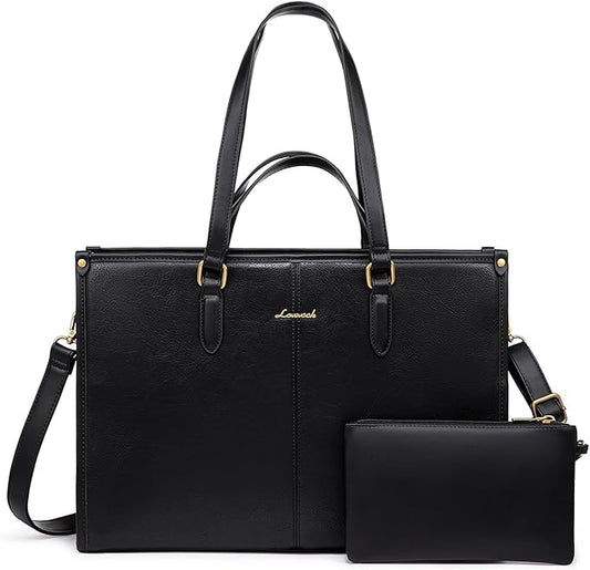 LOVEVOOK Laptop Bag for Women,17.3 inch Work Bags with Clutch, Vintage Leather Laptop Tote Bag,Computer Bag Laptop Purse, Briefcase Tote Bag Shoulder Bag Handbag for Business Office Teacher
