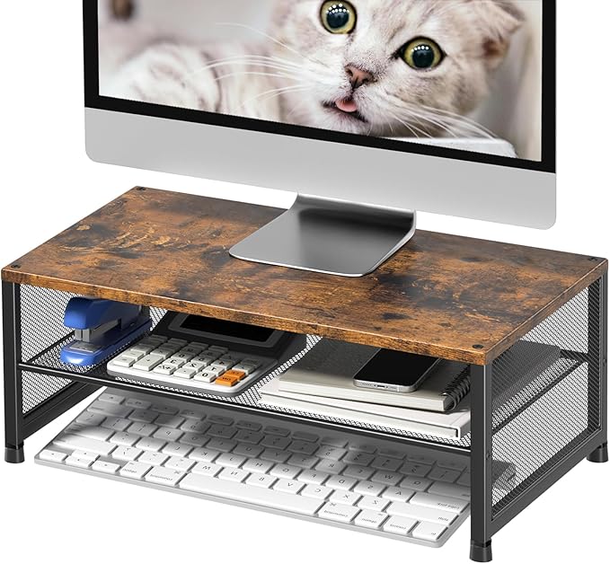 2-Tier Computer Monitor Stand Riser, Desk Organizer for Monitor, Printer & Laptop Stand, Desktop Workspace Organizers for Office Supplies(Brown)