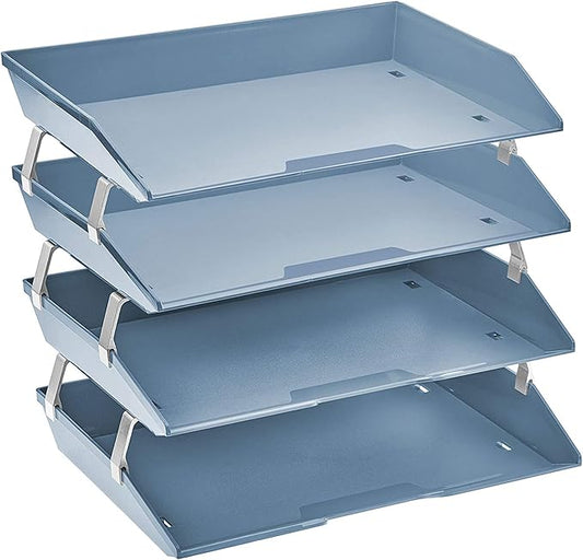 Acrimet 4 Tier Side Load Letter Tray Facility, Desktop File Organizer, A4 Letter Size Paper Organizer, Minimalist Storage Solution Paper Tray for Office, Home, Classroom (Plastic, Solid Blue Color)