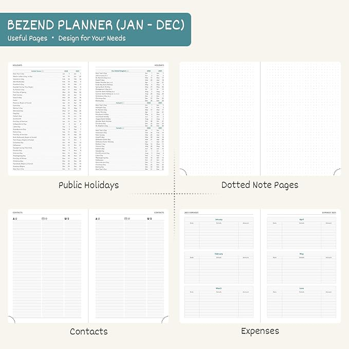 BEZEND 2025 Planner Daily Weekly & Monthly 5.8" x 8.5" (Jan - Dec 2025) Agenda 2025 Vertical Calendar Book with Hourly Schedule, Monthly Tabs, Pen Holder, Vegan Leather Hard Cover - Lavender