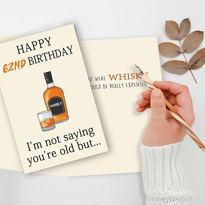 Funny 62nd Birthday Card, Best 62nd Birthday Gifts for Women Men, Happy 62nd Birthday Decorations for Woman Man, Whiskey 62 Year Old Bday Decor Card