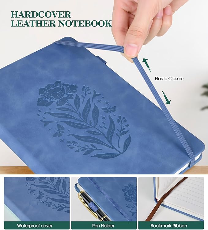 Lined Journal Notebook for Women, A5 Hardcover Leather Journals for Writing, 200 Pages Thick Travel Daily Journal, College Ruled Notebook for Work School, Note Taking,5.75'' X 8.38'' Darkblue