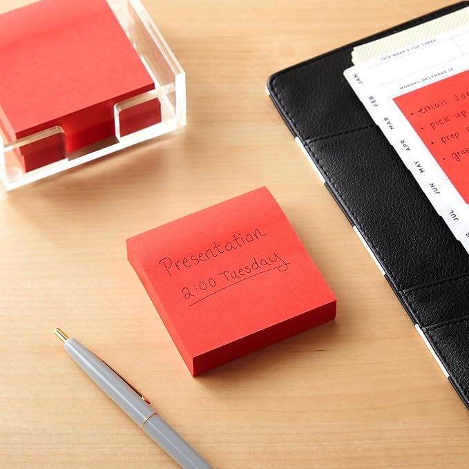 Juvale 8 Pack Bright Red Sticky Notes 3x3 Inch Self-Stick Note Pads for Home, Office Supplies (100 Sheets Per Pad)