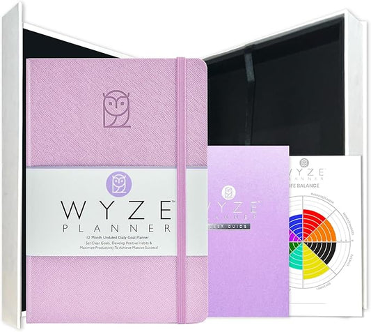 Pro - Goal Setting Planner to Increase Productivity and Achieve Personal and Business Goals. 12 Month Undated Daily, Weekly and Monthly Journal Organizer with Calendar (Lilac)