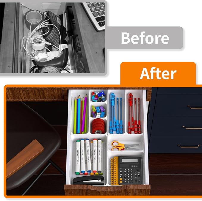 60 Pcs Plastic Drawer Organizer Set,5 Size Small Storage Containers for Organizing Jewelry,Utensil,Junk,Tea,Makeup,Shallow Drawer Organizers Tray Suitable for Office,Desk,Bathroom,Vanity,Kitchen,White