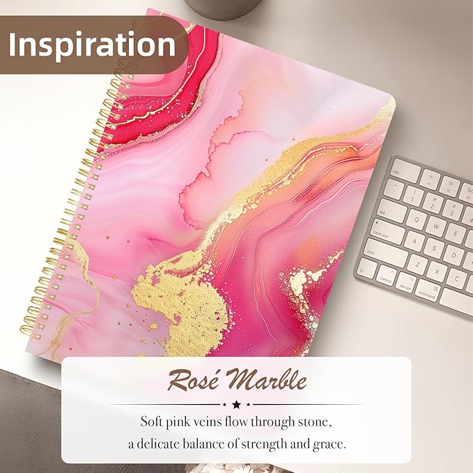 Cute Spiral Notebook journal A4 Aesthetic Pretty Design for Women Girls Kawaii with Pocket, 8.5 x 11 inch, Lined, Marble
