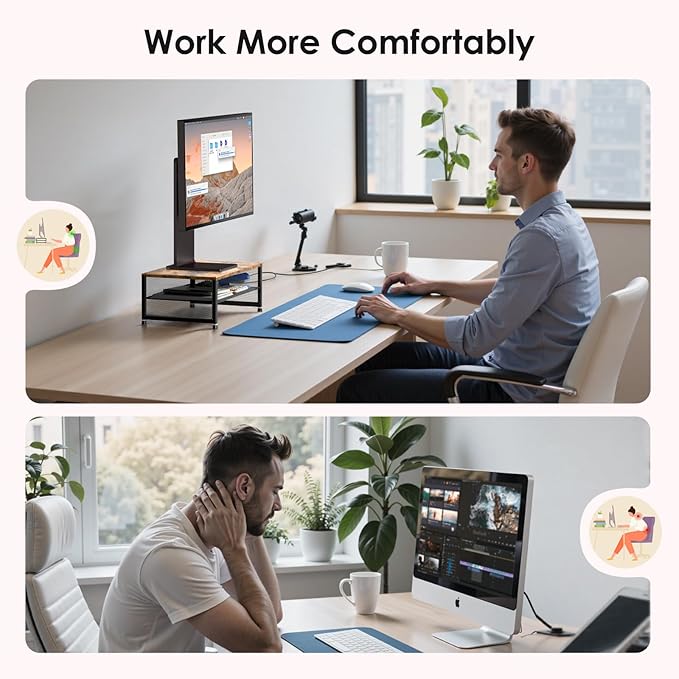 2-Tier Computer Monitor Stand Riser, Desk Organizer for Monitor, Printer & Laptop Stand, Desktop Workspace Organizers for Office Supplies(Brown)