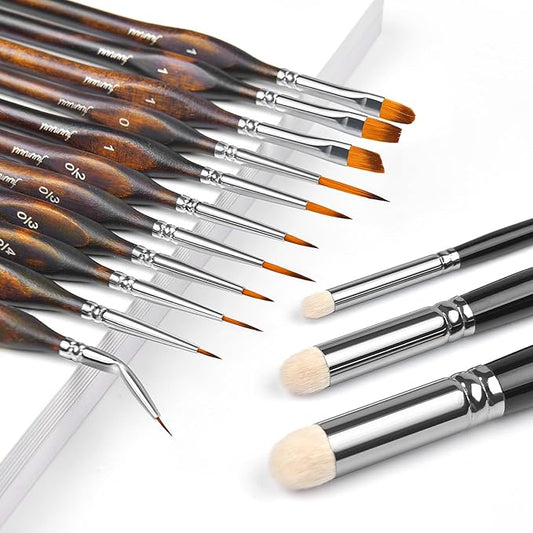 Miniature Paint Brushes with Domed Dry Brush Set for Miniature Painting, Fuumuui 14Pcs Miniature Model Paint Brush Set Dry Brush Miniatures for Warhammer 40k, Vallejo Paint, Citadel Paint