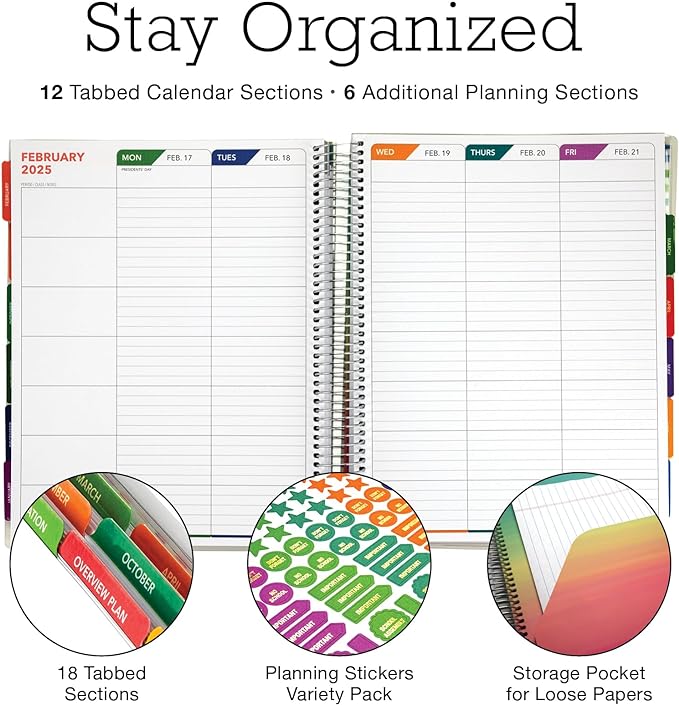 Aug 2024-Jul 2025 Deluxe Teacher Planner Notebook 8.5x11 Daily Weekly Monthly Organizers with 7 Periods, Pocket Folder, Dated Calendar, Page Tabs, Bookmark and Planning Stickers (Golden Desert)