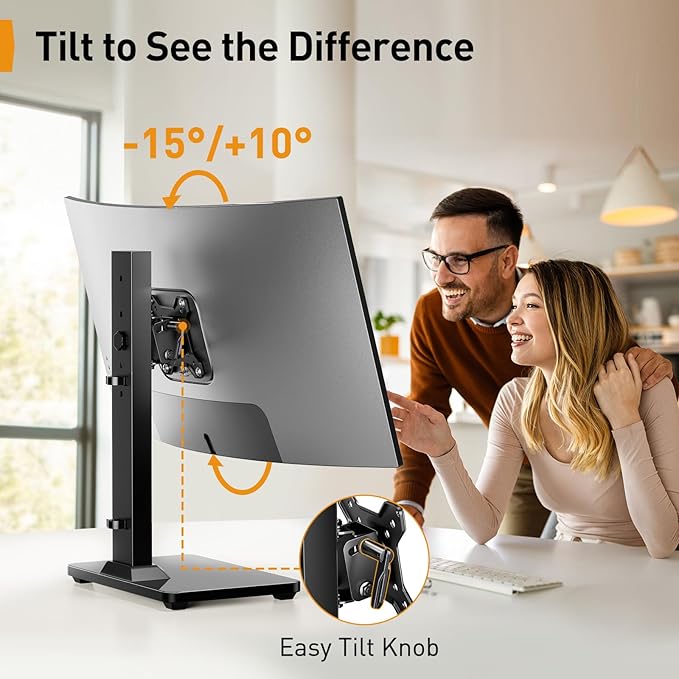 Perlegear Monitor Stand, Freestanding Monitor Mount for 13-34 inch Screens with 360 Degree Rotation, 5 Height Settings, Adjustable Monitor Desk Riser with Swivel and Tilt, Max VESA 100x100mm, PGTVS29