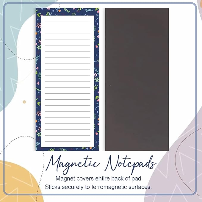 Joyberg Magnetic Notepads for Refrigerator - Flower Design, 50 Sheets Per Pad, 4 Pack Memo Pads for Grocery Lists and To-Dos