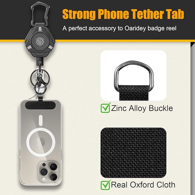 Oaridey Magnetic Retractable Keychain, Heavy Duty Carabiner Badge Holder with Phone Tether Tabs, Tactical ID Badge Reel with 31.8'' Coated Steel Cord and Lobster Clasp, Bearing 10.0 oz - 1 Pack