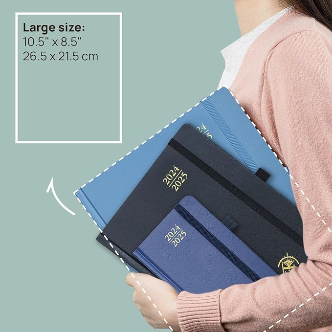 POPRUN Planner 2024-2025, [Large 8.5'' x 10.5'' Hard Cover] Academic Calendar (July 24-June 25) Daily Weekly and Monthly Appointment Book with Hourly Time Slots, Monthly Tabs, 100 GSM - Light Yellow