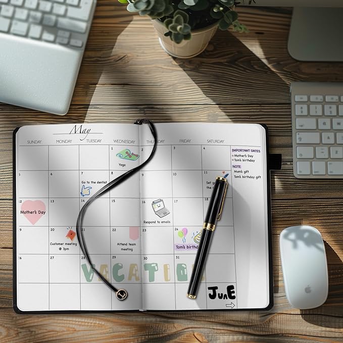 Undated Weekly and Monthly Planner, Cofullsky Weekly To Do List Planner Notebook with Unique Lettering Ribbon A5 Size Personalized Present Suitable for Women Men Teachers Kids (Letter H)