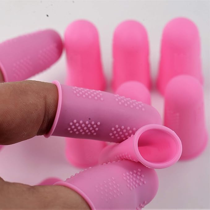 Finger Protectors [Flex Series - 12-Pack] Silicone Non-Stick Finger Covers [Pink - Small (6) / Medium (6)] for Hot Glue/Sewing/Wax/Rosin/Resin/Honey/Adhesives/Scrapbooking