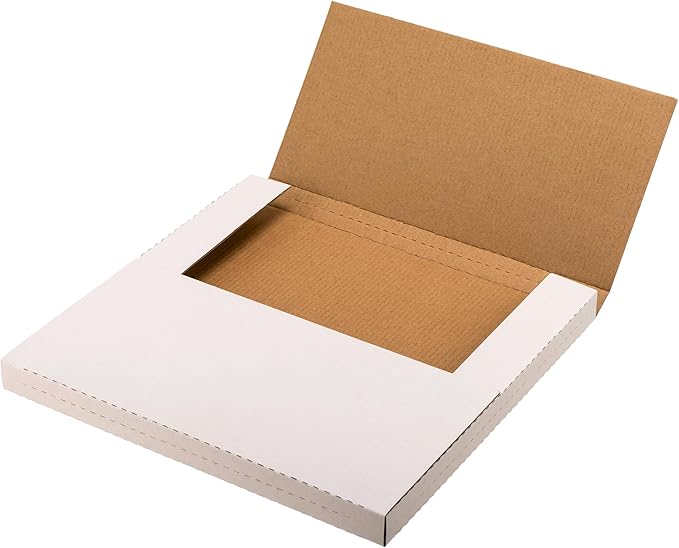 White Vinyl Record Mailers 12.8x12.8x1 Inch LP Mailing Corrugated Cardboard Boxes, Easy-Fold, Multi-Depth Album Shipping Boxes with Fragile Stickers, 20 Pack