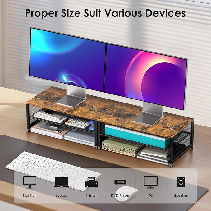 2-Tier Computer Monitor Stand Riser, Desk Organizer for Monitor, Printer & Laptop Stand, Desktop Workspace Organizers for Office Supplies(Brown)